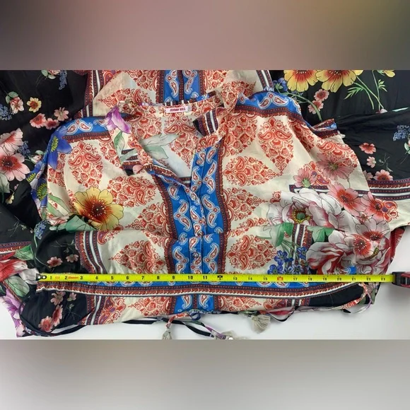 Johnny Was Black and Blue Asymmetrical Tie Front Sundress - Picture 15 of 16